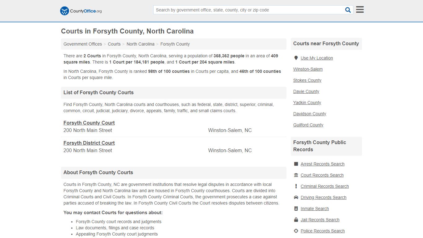 Courts - Forsyth County, NC (Court Records & Calendars)