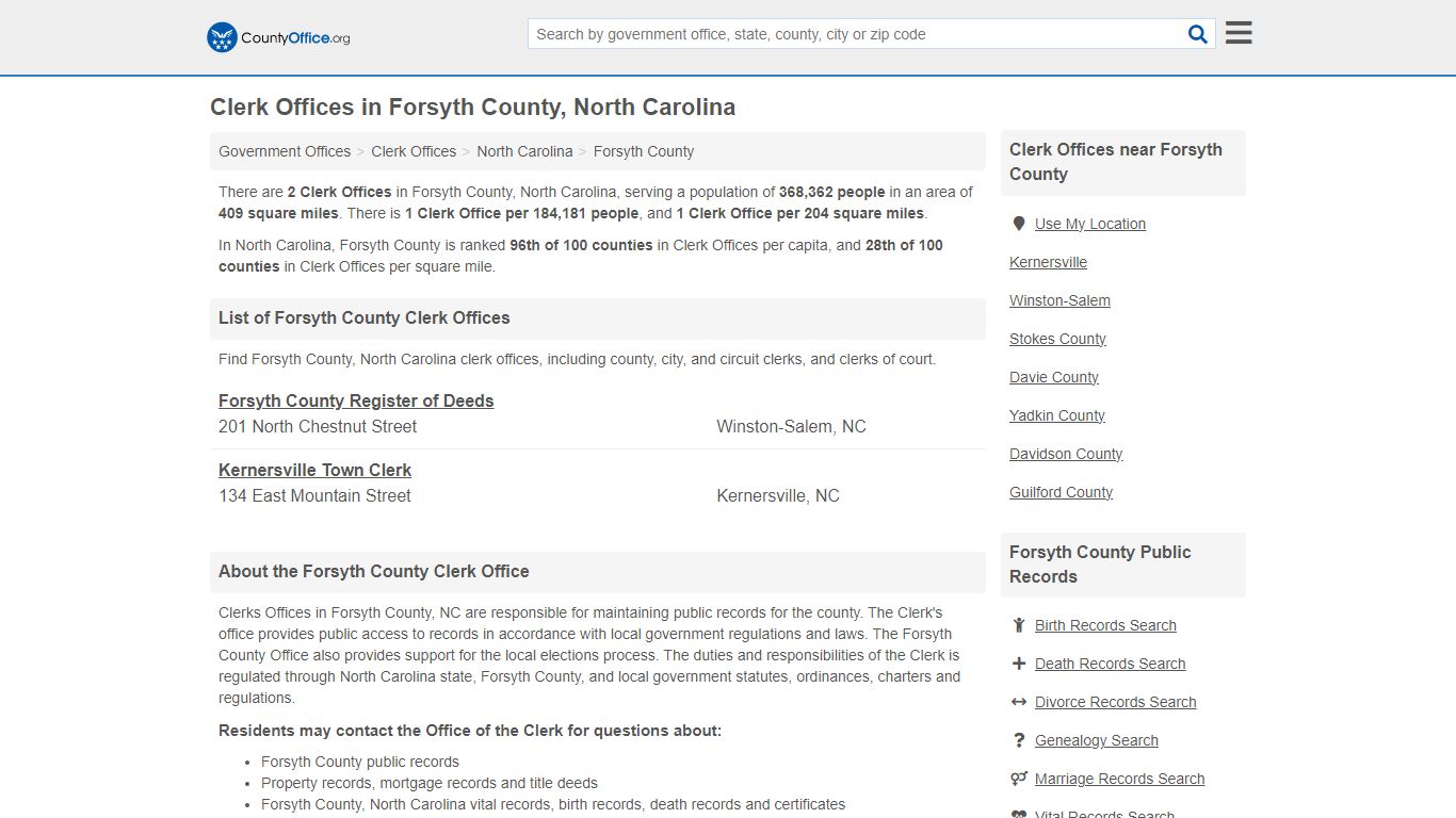 Clerk Offices - Forsyth County, NC (County & Court Records) - County Office